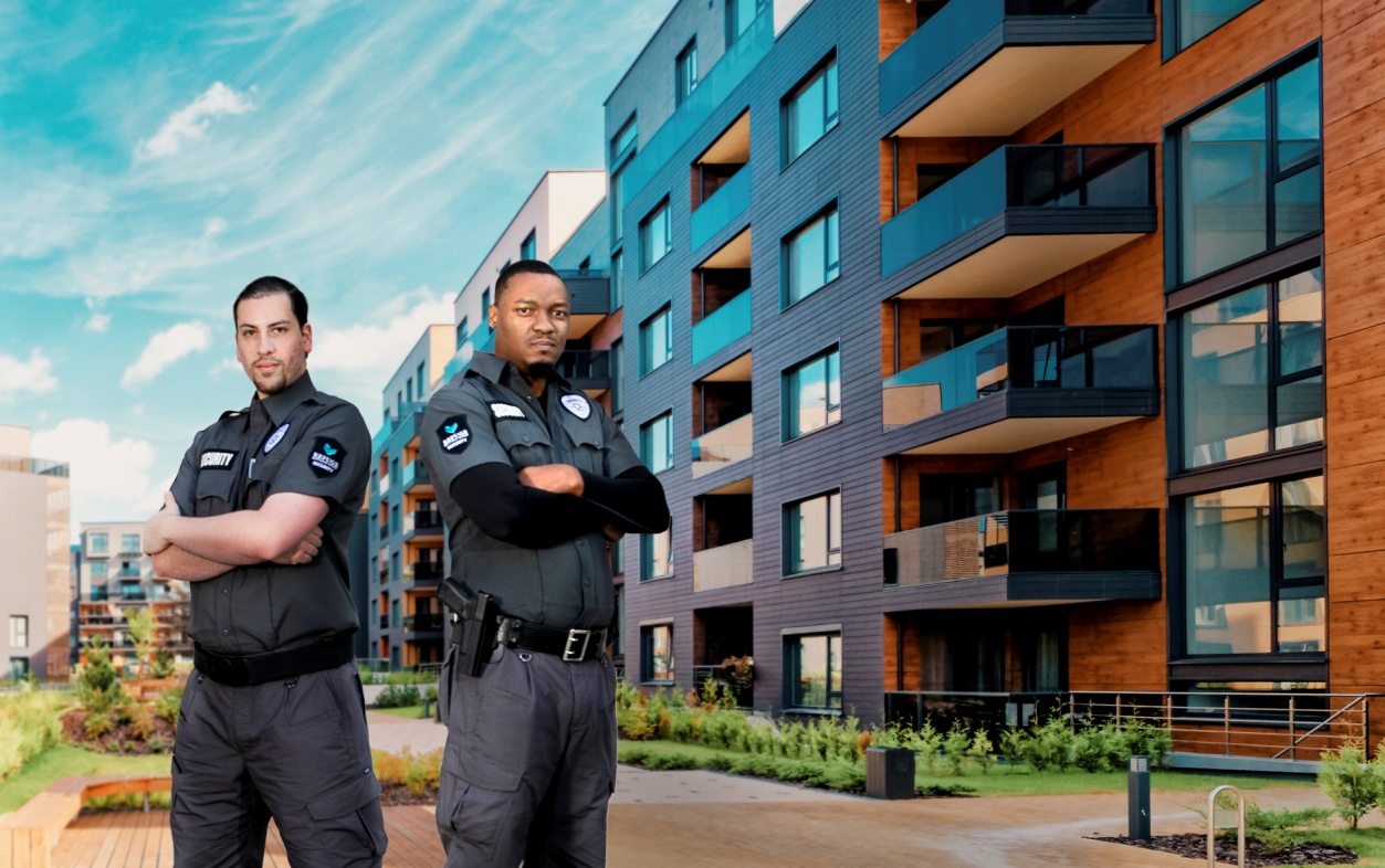 armed security guards outside a building