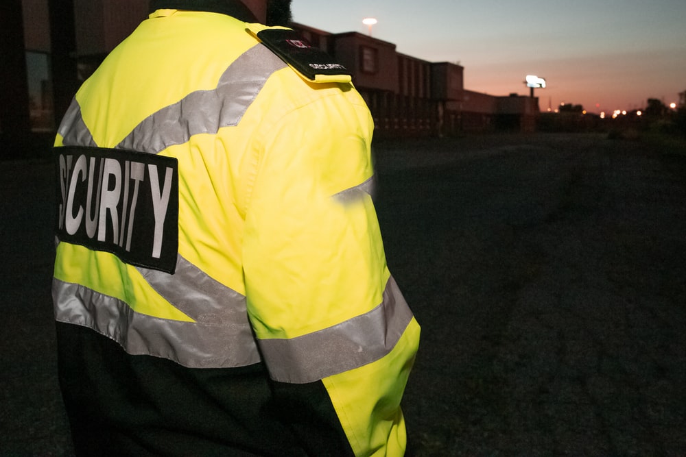 A security guards on duty outside a hospital